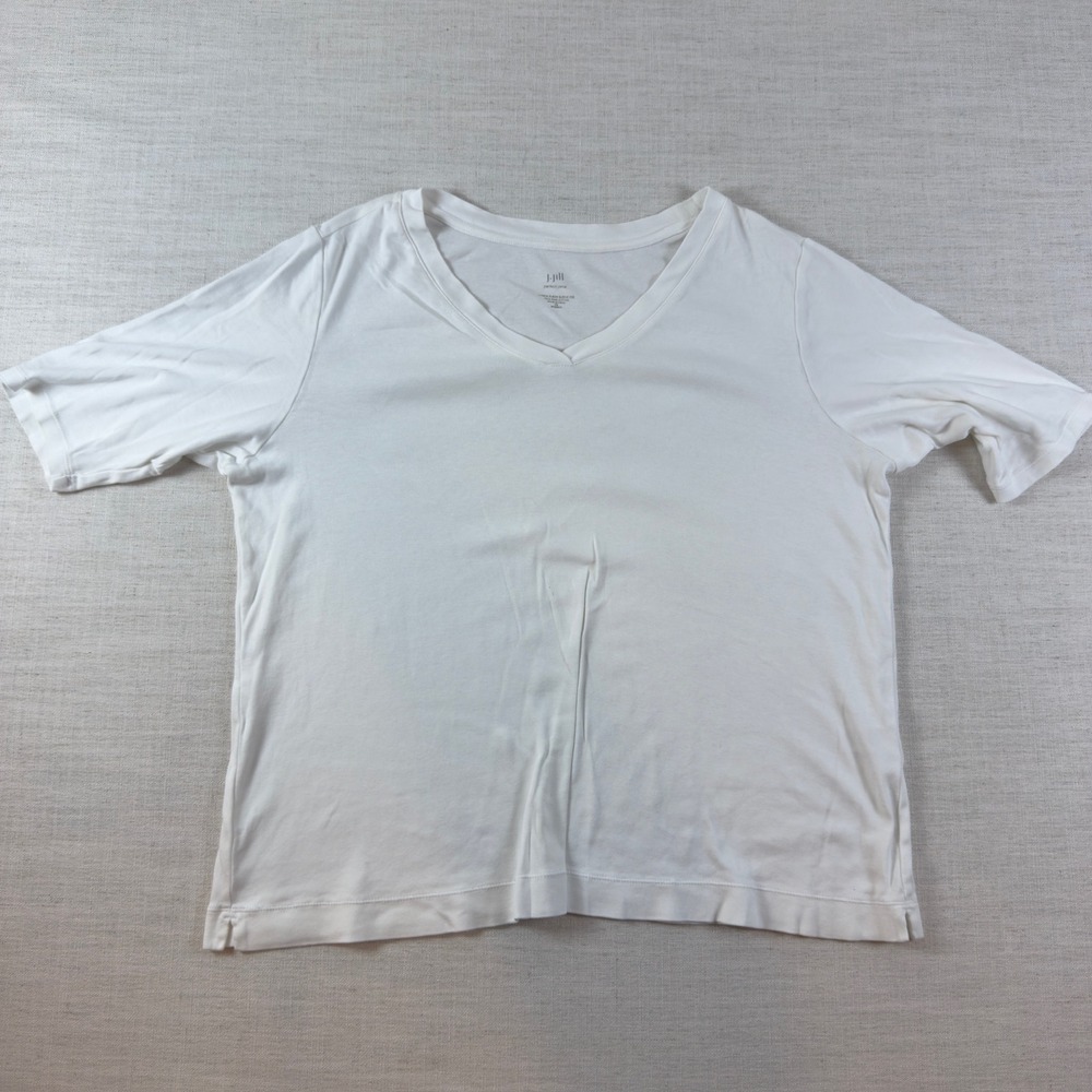 J. Jill Perfect Pima White V-Neck Elbow Sleeve Tee 1X Plus Size Cotton Top